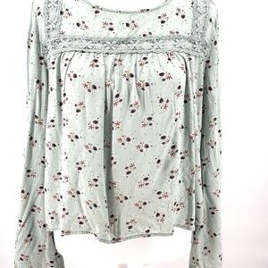 Wild Blue Sadie Robertson floral Embellished cotton Blouse w/ crochet trim Sz M